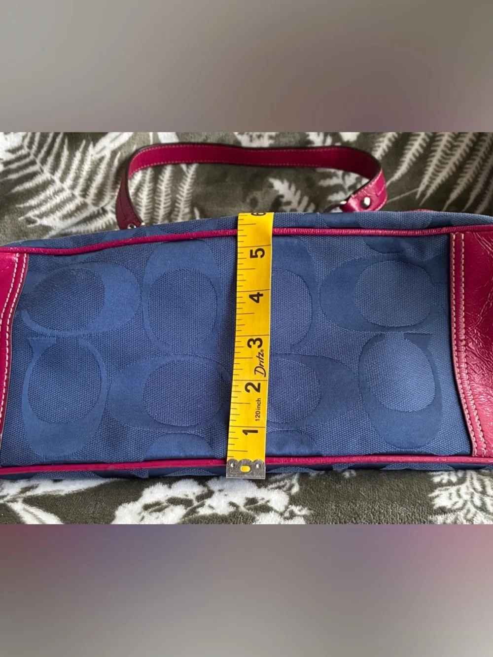 Coach Navy Signature shoulder Bag with Pink Leather Trim